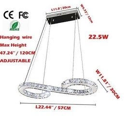 Lampada a sospensione moderna in cristallo argento LED integrato 57 cm