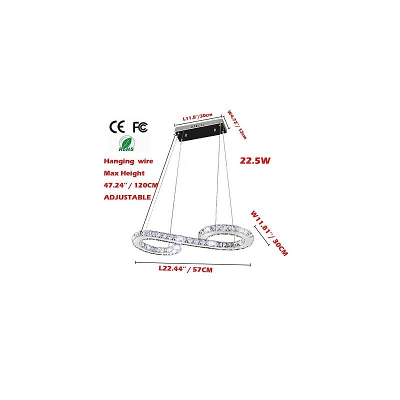 Lampada a sospensione moderna in cristallo argento LED integrato 57 cm