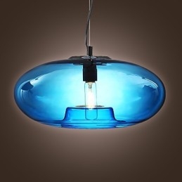 Lampada a sospensione moderna in vetro blu con lampadina inclusa