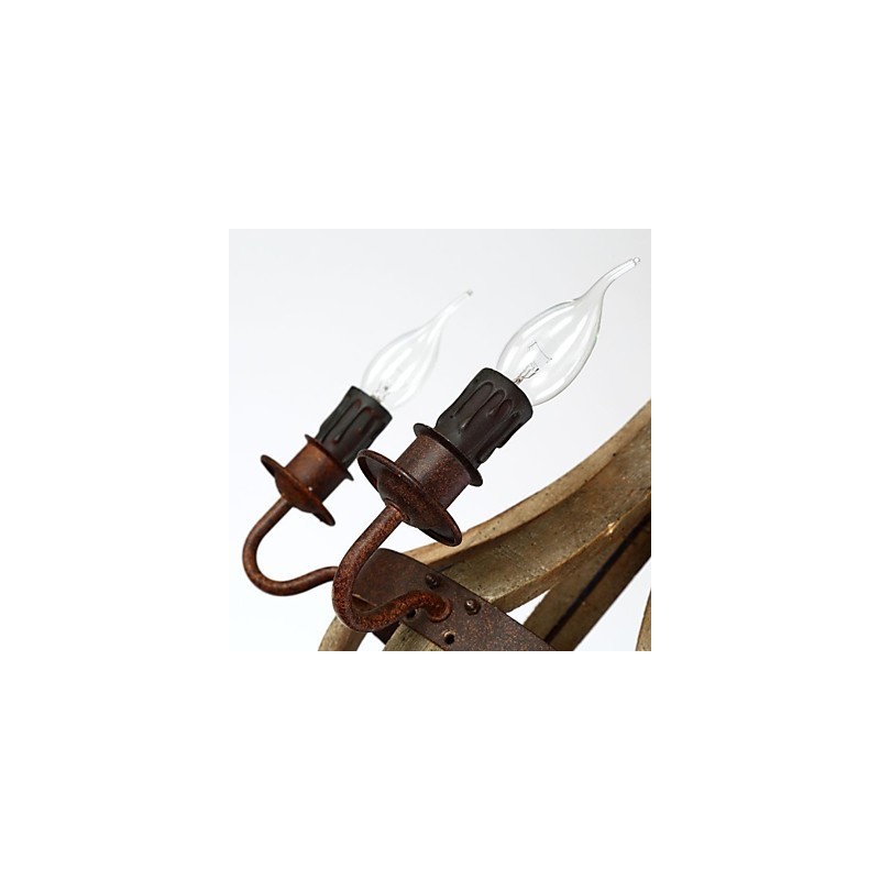 Lampadario mini vintage in legno e bambù dipinto