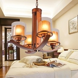 Lampadario classico retrò tradizionale in metallo dipinto marrone con paralume in vetro bianco