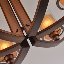 Lampadario classico retrò tradizionale in metallo dipinto marrone con paralume in vetro bianco