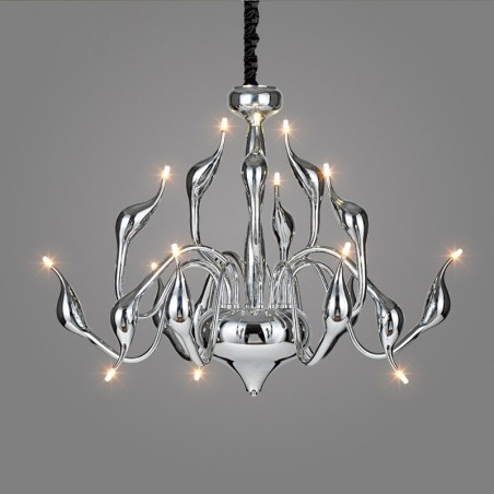 Lampadario moderno contemporaneo in metallo cromato elettroplaccato argento 15 luci