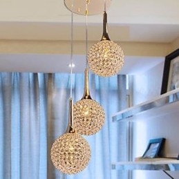 Lampada a sospensione moderna in cristallo, finitura cromata, 3 lampadine E12/E14