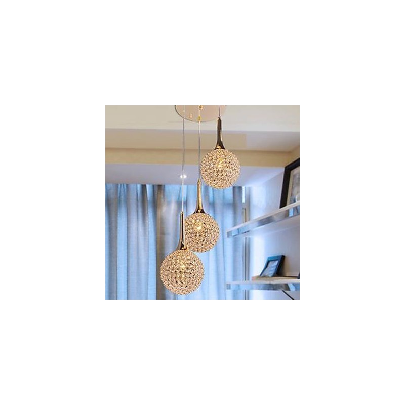 Lampada a sospensione moderna in cristallo, finitura cromata, 3 lampadine E12/E14