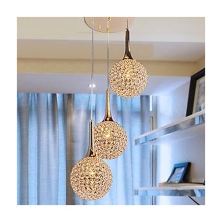 Lampada a sospensione moderna in cristallo, finitura cromata, 3 lampadine E12/E14