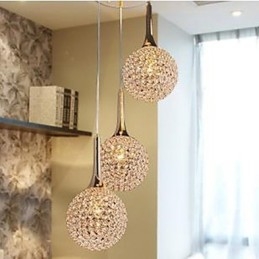 Lampada a sospensione moderna in cristallo, finitura cromata, 3 lampadine E12/E14
