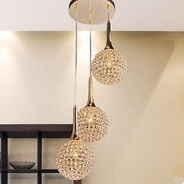 Lampada a sospensione moderna in cristallo, finitura cromata, 3 lampadine E12/E14