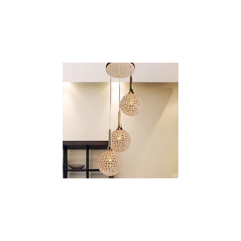 Lampada a sospensione moderna in cristallo, finitura cromata, 3 lampadine E12/E14