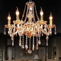 Lampadario a sospensione in cristallo ambra a 6 luci E12/E14