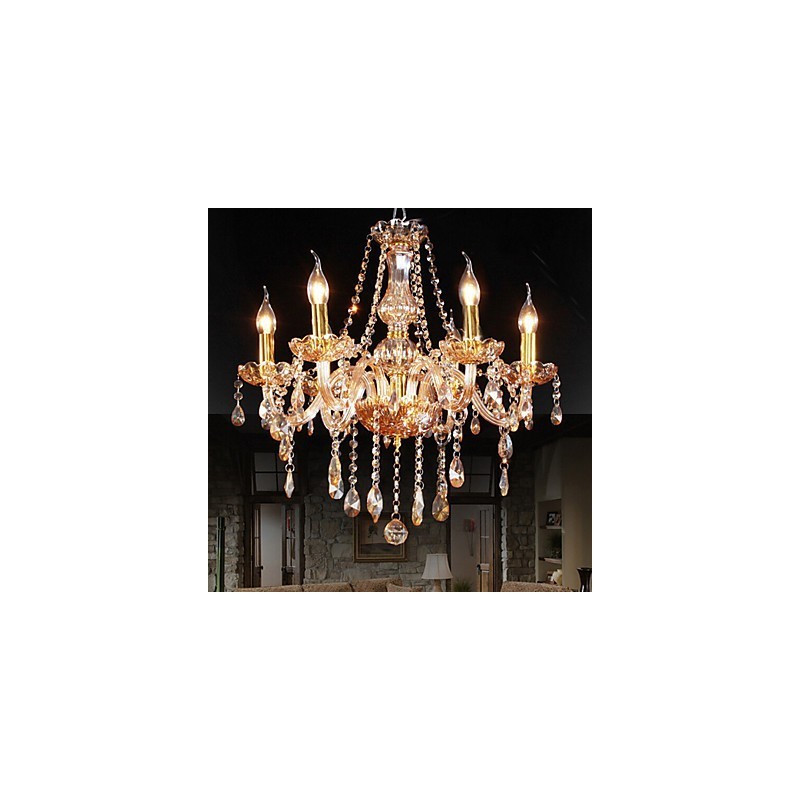 Lampadario a sospensione in cristallo ambra a 6 luci E12/E14