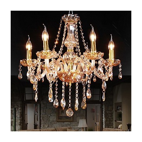 Lampadario a sospensione in cristallo ambra a 6 luci E12/E14