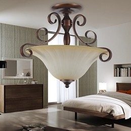 Lampada a sospensione vintage rustica Lodge in metallo dipinto, 3 luci, marrone e bianco