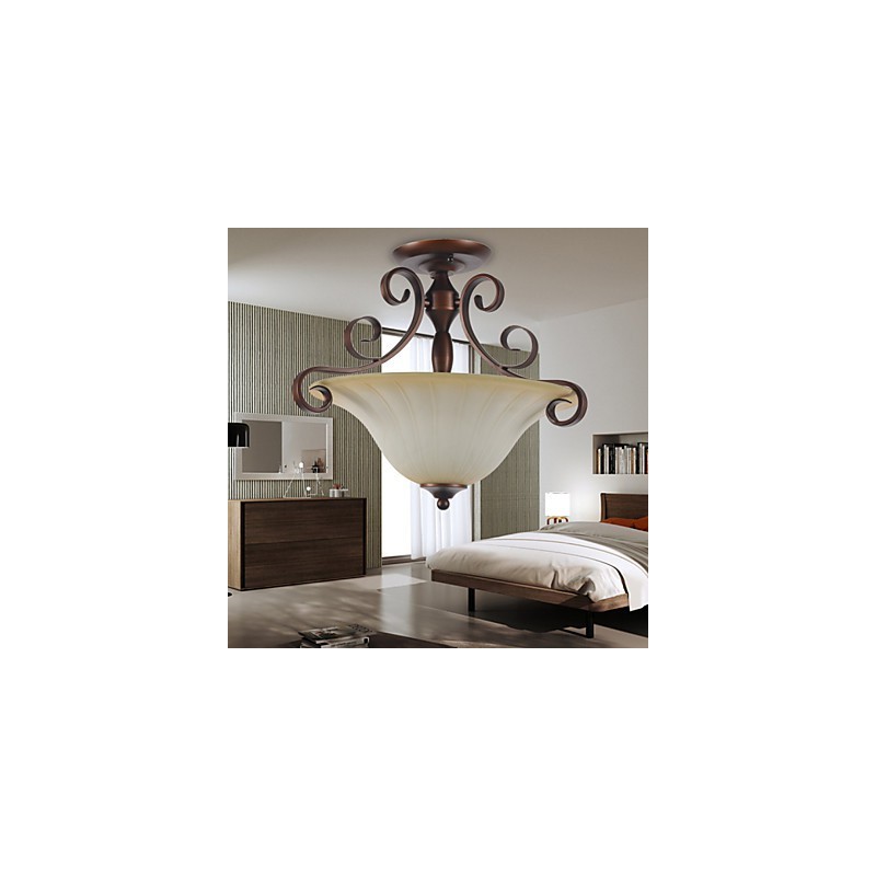 Lampada a sospensione vintage rustica Lodge in metallo dipinto, 3 luci, marrone e bianco