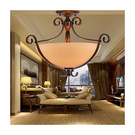 Lampada a sospensione rustica vintage in metallo dipinto, 3 luci, marrone e bianco