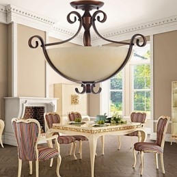 Lampada a sospensione rustica vintage in metallo dipinto, 3 luci, marrone e bianco
