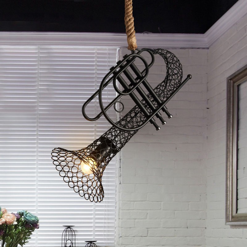 Lampadario a sospensione retrò country in pizzo di canapa americano T