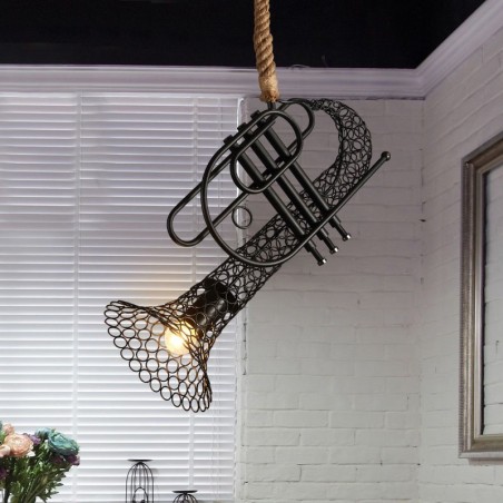 Lampadario a sospensione retrò country in pizzo di canapa americano T