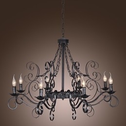 Lampadario classico tradizionale stile candela nero 8 luci E12/E14