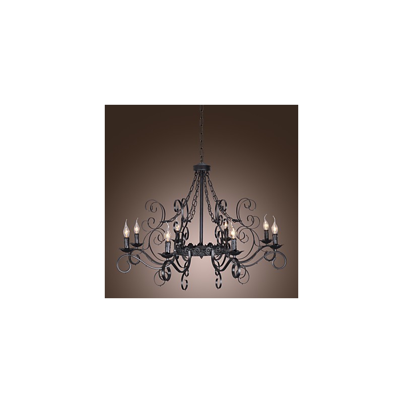 Lampadario classico tradizionale stile candela nero 8 luci E12/E14