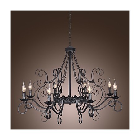 Lampadario classico tradizionale stile candela nero 8 luci E12/E14