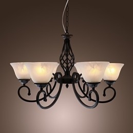 Lampadario classico tradizionale stile candela nero con paralumi bianchi, 6 luci E26/E27