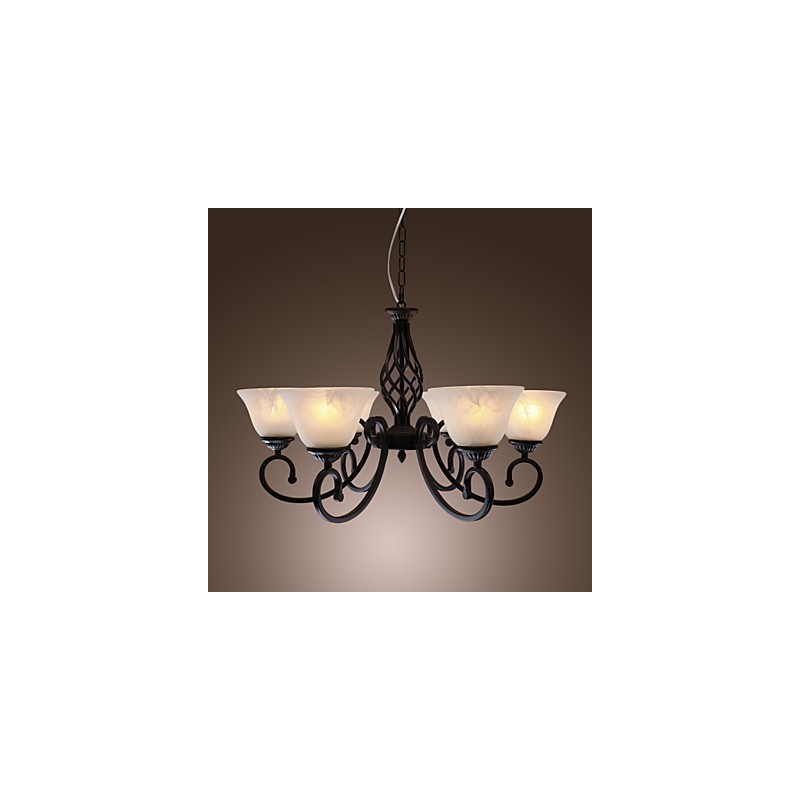 Lampadario classico tradizionale stile candela nero con paralumi bianchi, 6 luci E26/E27
