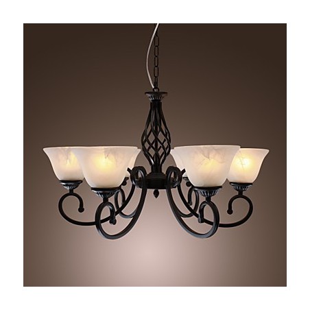 Lampadario classico tradizionale stile candela nero con paralumi bianchi, 6 luci E26/E27