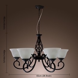 Lampadario classico tradizionale stile candela nero con paralumi bianchi, 6 luci E26/E27