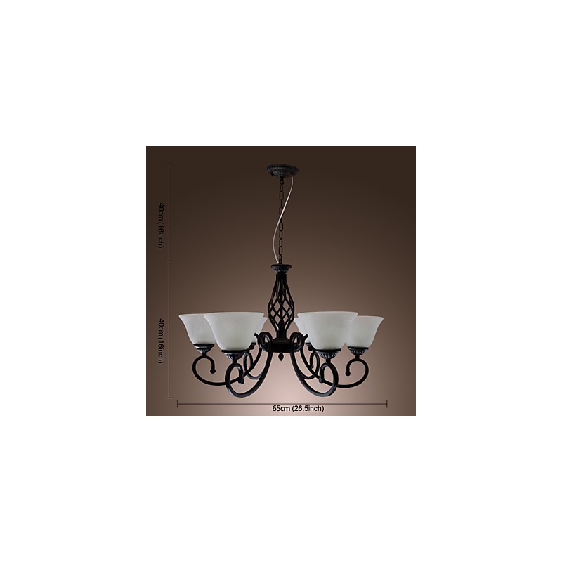 Lampadario classico tradizionale stile candela nero con paralumi bianchi, 6 luci E26/E27
