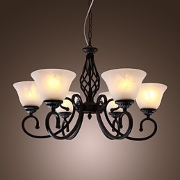 Lampadario classico tradizionale stile candela nero con paralumi bianchi, 6 luci E26/E27