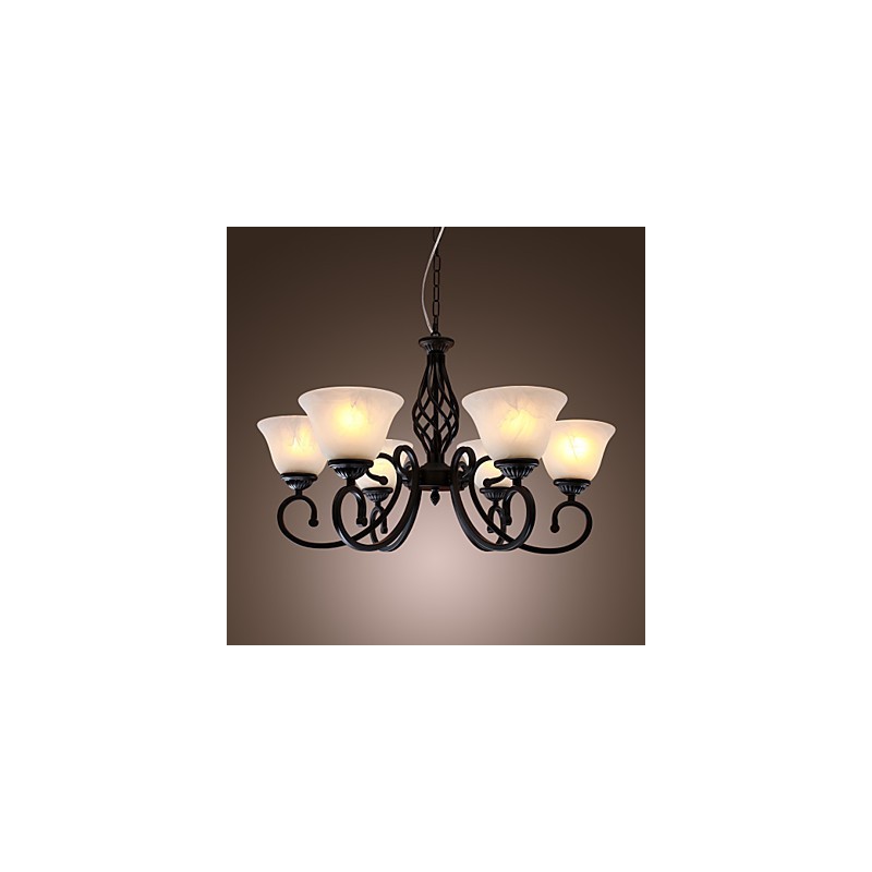 Lampadario classico tradizionale stile candela nero con paralumi bianchi, 6 luci E26/E27