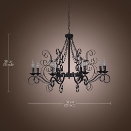 Lampadario classico tradizionale stile candela nero 8 luci E12/E14