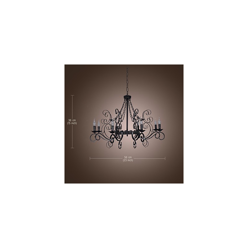 Lampadario classico tradizionale stile candela nero 8 luci E12/E14