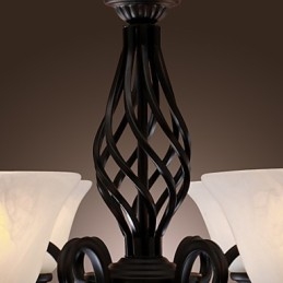 Lampadario classico tradizionale stile candela nero con paralumi bianchi, 6 luci E26/E27