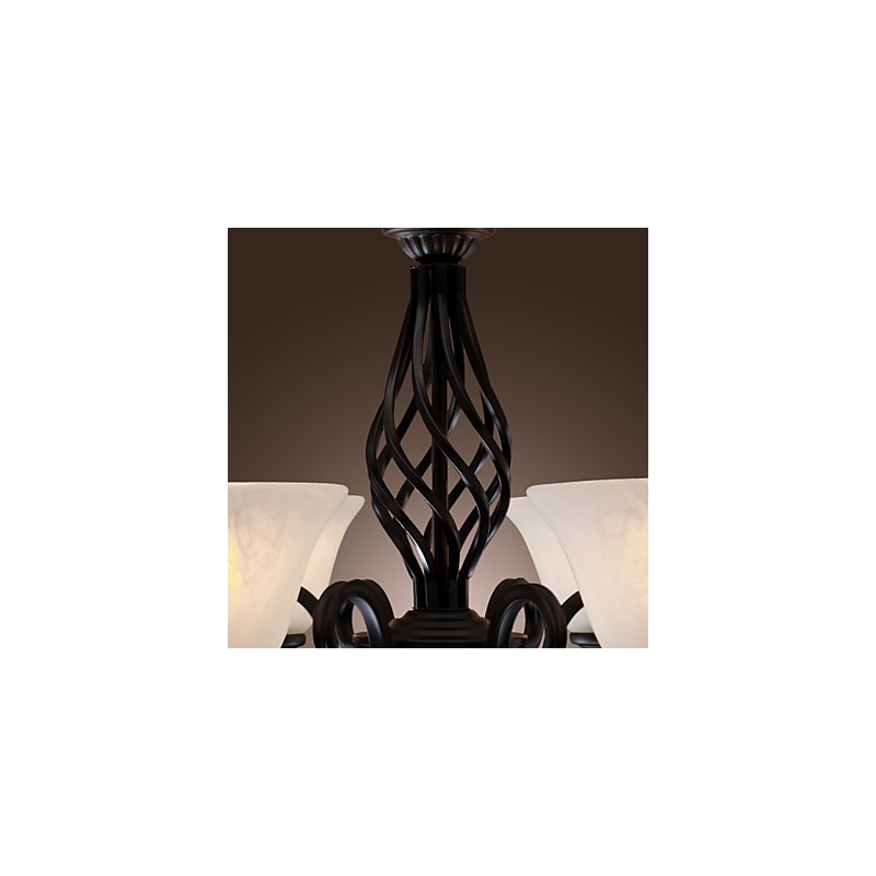 Lampadario classico tradizionale stile candela nero con paralumi bianchi, 6 luci E26/E27