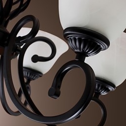 Lampadario classico tradizionale stile candela nero con paralumi bianchi, 6 luci E26/E27