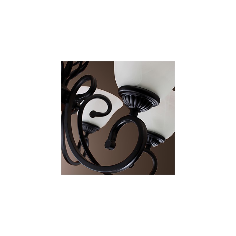 Lampadario classico tradizionale stile candela nero con paralumi bianchi, 6 luci E26/E27