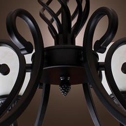 Lampadario classico tradizionale stile candela nero con paralumi bianchi, 6 luci E26/E27