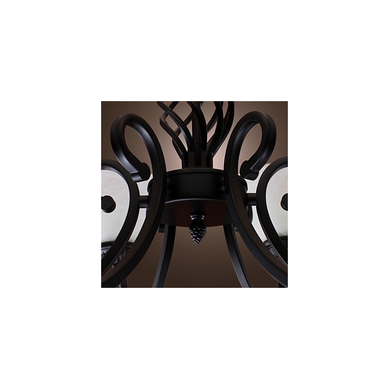 Lampadario classico tradizionale stile candela nero con paralumi bianchi, 6 luci E26/E27