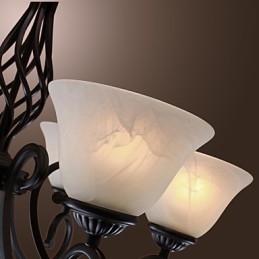 Lampadario classico tradizionale stile candela nero con paralumi bianchi, 6 luci E26/E27