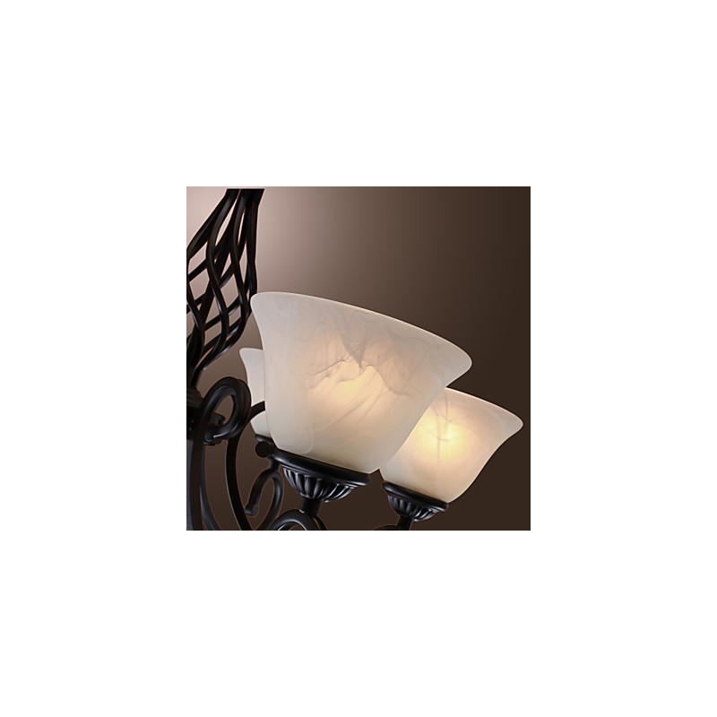 Lampadario classico tradizionale stile candela nero con paralumi bianchi, 6 luci E26/E27