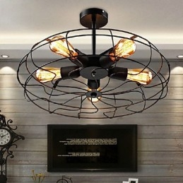 Lampada a sospensione vintage industriale in metallo nero con ventilatore, stile steampunk