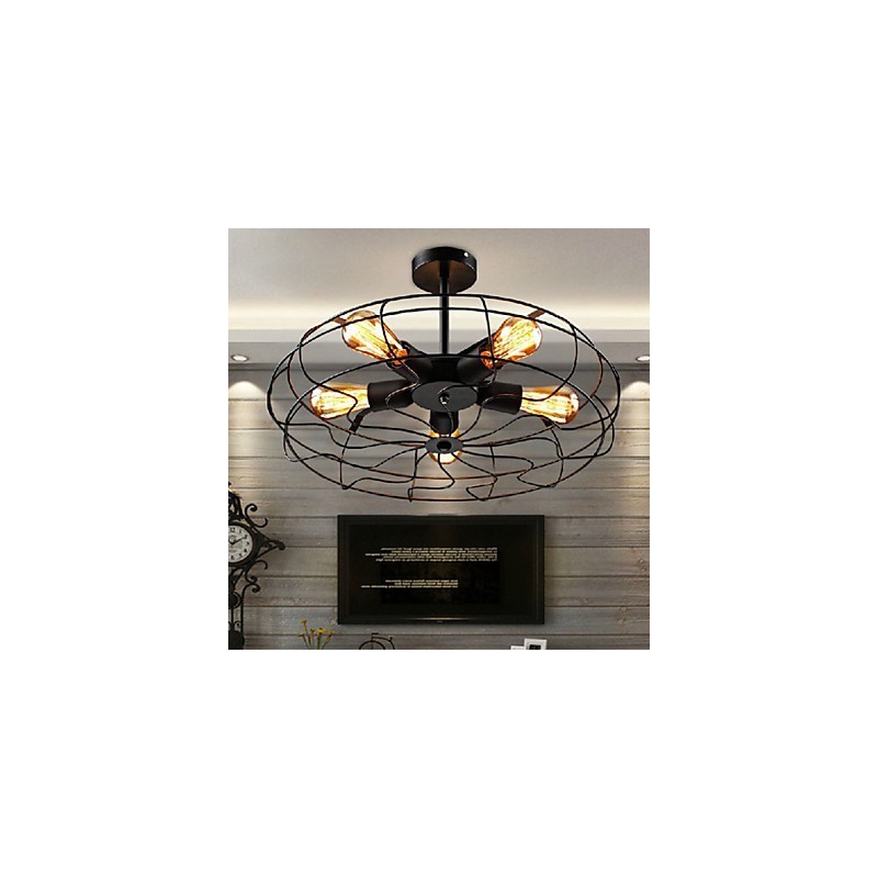 Lampada a sospensione vintage industriale in metallo nero con ventilatore, stile steampunk