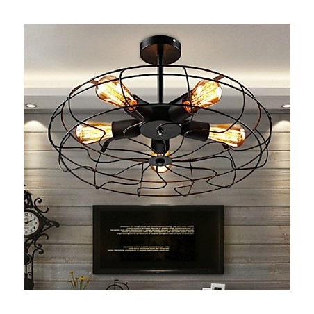 Lampada a sospensione vintage industriale in metallo nero con ventilatore, stile steampunk