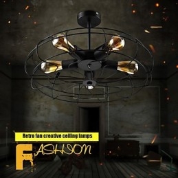 Lampada a sospensione vintage industriale in metallo nero con ventilatore, stile steampunk