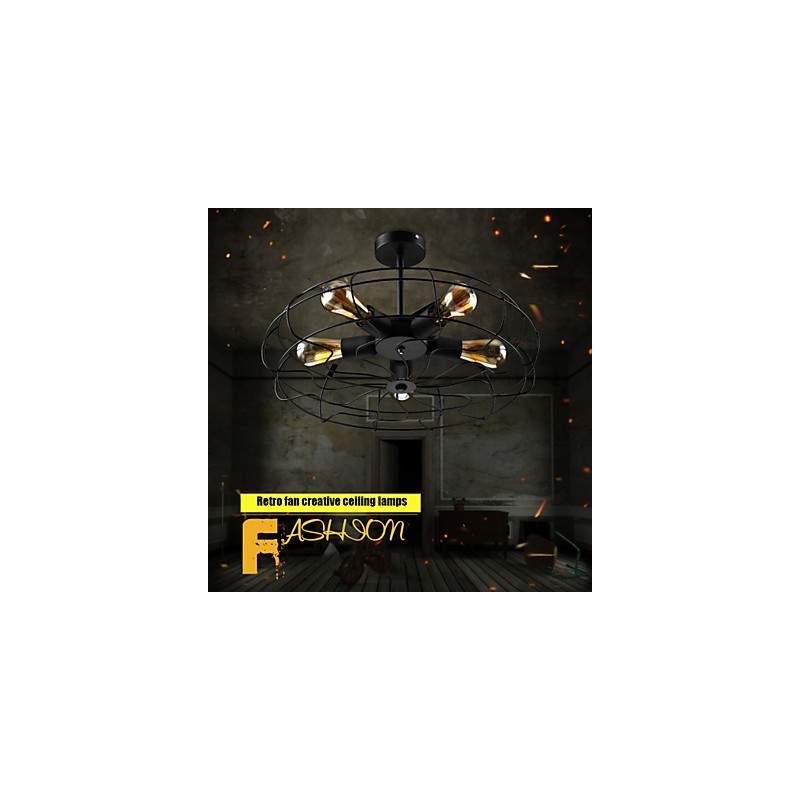 Lampada a sospensione vintage industriale in metallo nero con ventilatore, stile steampunk