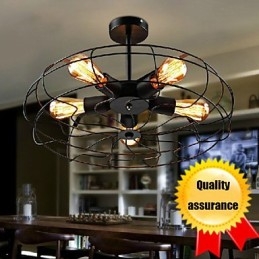 Lampada a sospensione vintage industriale in metallo nero con ventilatore, stile steampunk