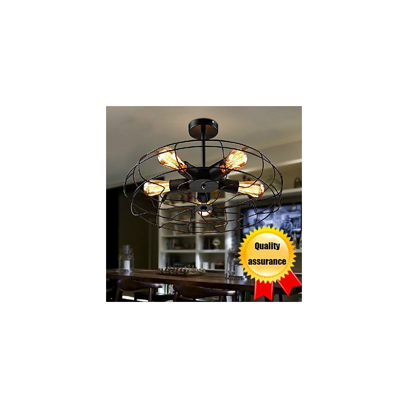 Lampada a sospensione vintage industriale in metallo nero con ventilatore, stile steampunk