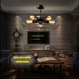 Lampada a sospensione vintage industriale in metallo nero con ventilatore, stile steampunk
